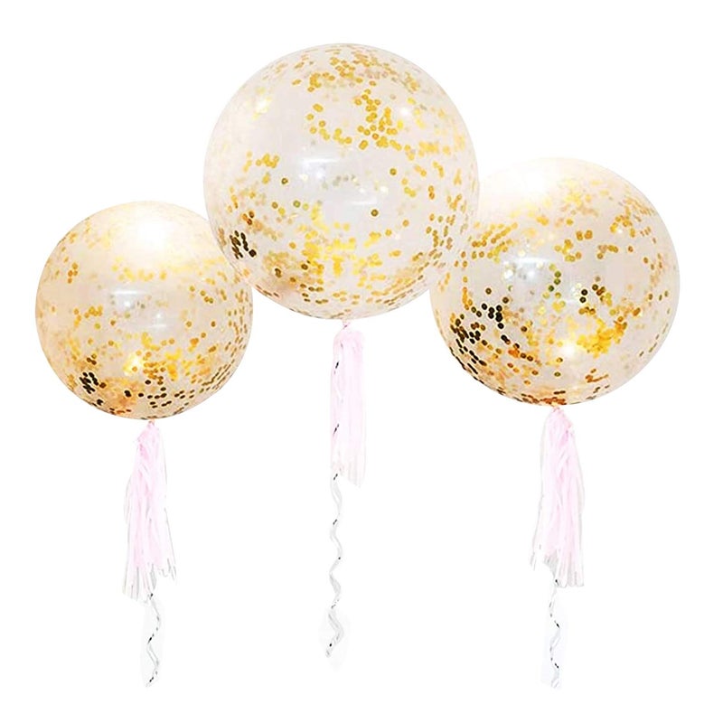 GXONE 36 Inch Jumbo Confetti Balloons, Giant Latex Balloon with Gold Confetti (Premium Helium Quality) Pkg/6 Latex glitter balloons for Party/Birthdays/Wedding/Festivals Christmas and Event Decorations - Image 1